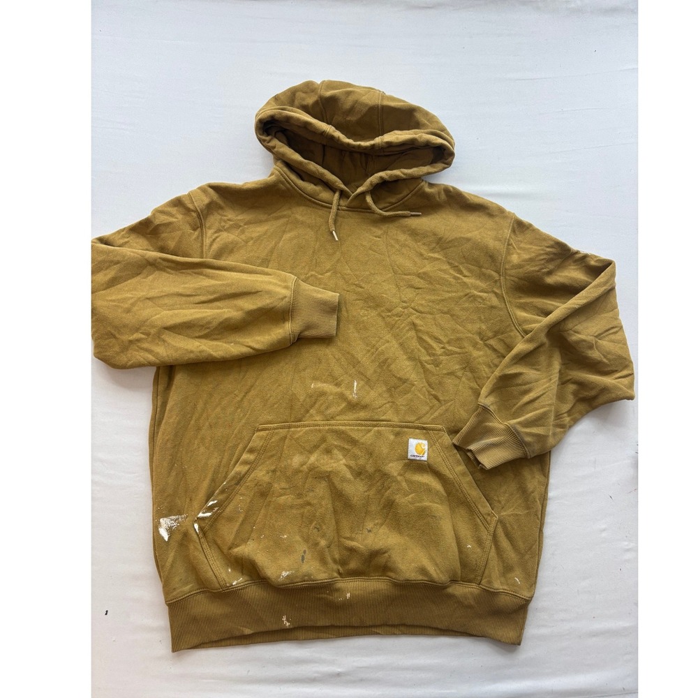 Carhartt Rain Defender Loose Fit Hoodie Brown Distressed Paint Splatter Mens L